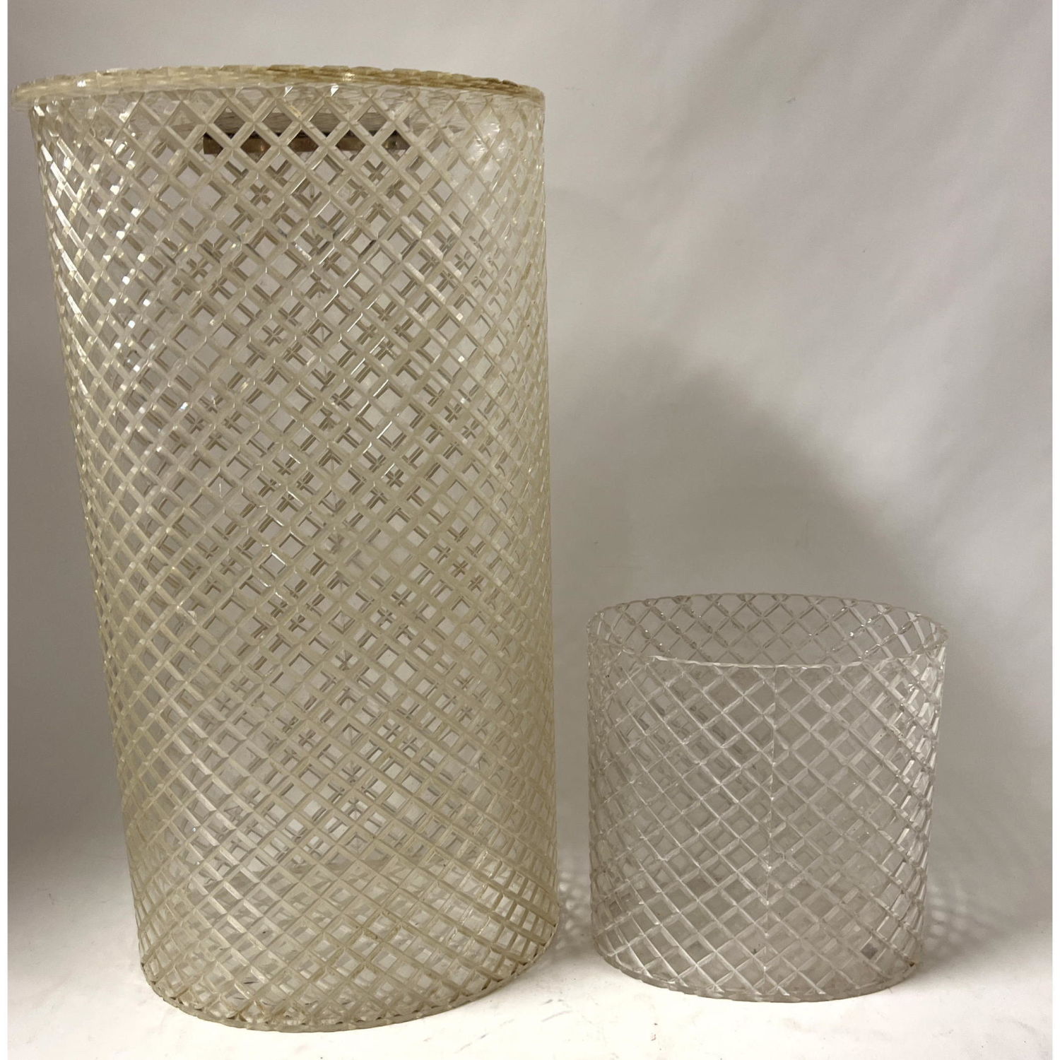 Appraisal: pc Lucite Lidded Hamper and Waste Basket Both have diamond