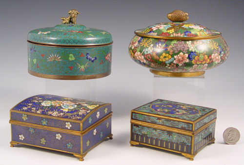 Appraisal: ESTATE LOT OF CHINESE CLOISONNE BOXES Dome top hinged lid