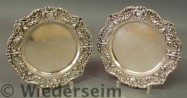 Appraisal: Pair of sterling silver service plates by Gorham with floral