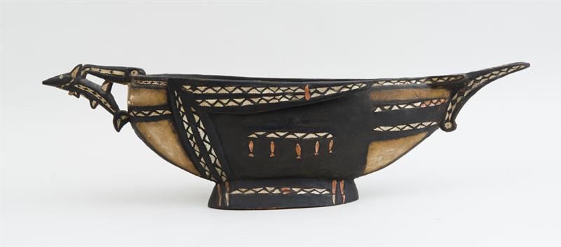 Appraisal: SOLOMON ISLAND PAINTED AND INLAID SHELL WOODEN CEREMONIAL BOWL With