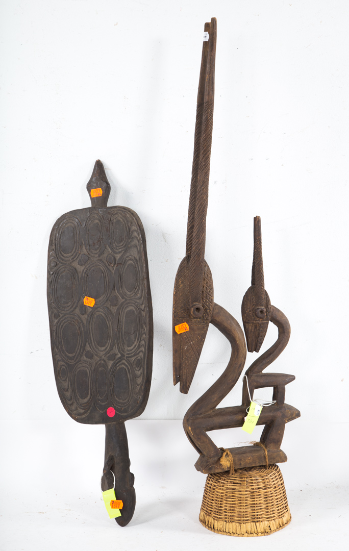 Appraisal: Bambara Chiwara headdress Sepik River shield Chiwara antelope headdress in