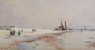 Appraisal: Thomas Bush Hardy - Low tide at Katwijk on the