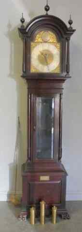 Appraisal: Antique Mahogany Grandfather or Hall Clock On paw feet with