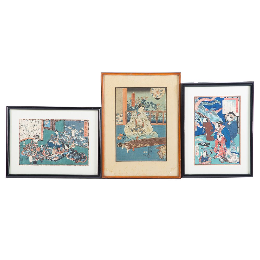 Appraisal: Three Edo Period Ukiyo-e Color Woodblock Prints Yoshiku Utagawa -