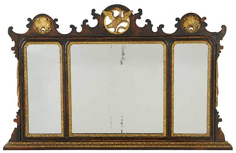 Appraisal: Chippendale Carved Parcel Gilt Triptych Mirror British th century mahogany