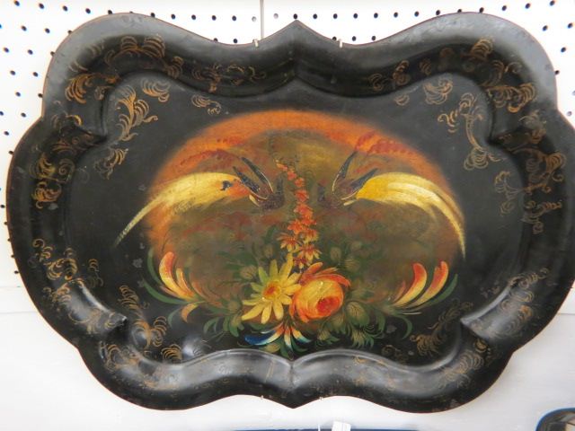 Appraisal: Handpainted Tole Tray bird of paradise decor x