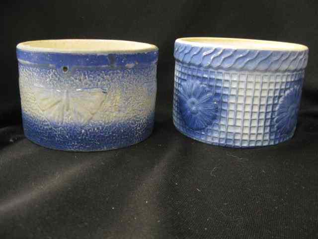 Appraisal: Blue White Stoneware Crocks or Butter Tubs one with butterflies