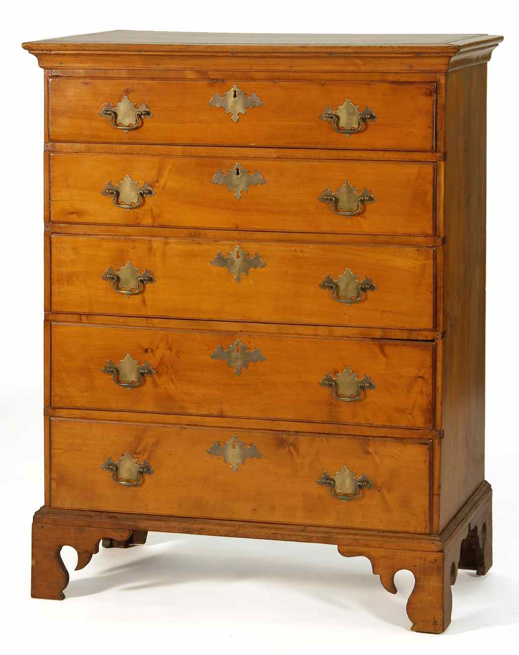 Appraisal: ANTIQUE AMERICAN CHIPPENDALE FIVE-DRAWER TALL CHEST New England Second Half