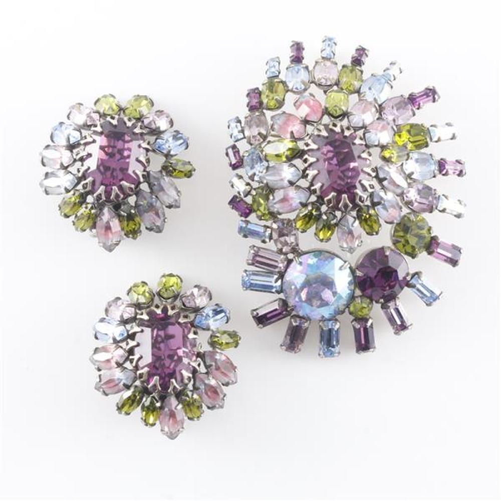 Appraisal: UNSIGNED SCHREINER MULTICOLORED JEWELED PENDANT PIN BROOCH WITH CENTRAL FLOWER