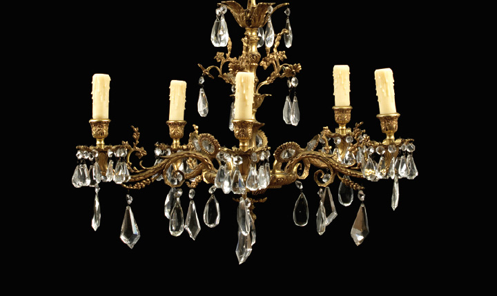 Appraisal: French Gilded Brass Five-Light Chandelier second quarter th century in