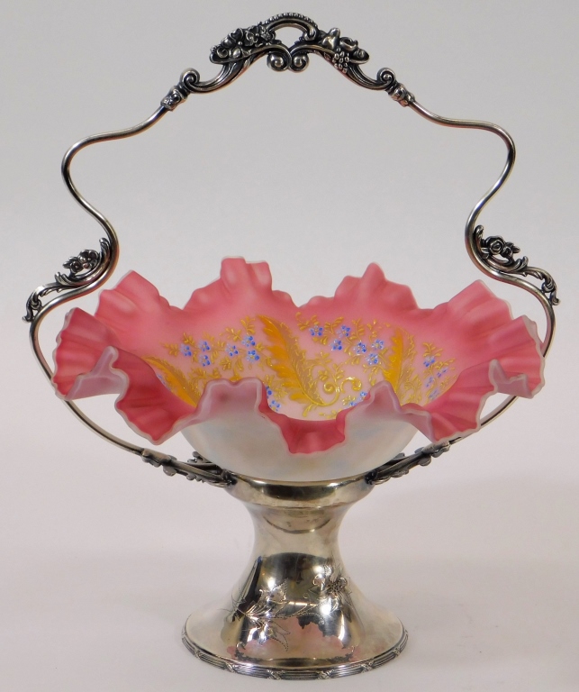 Appraisal: COHANNET SILVER CO METAL AND PINK BRIDE'S BASKET Massachusetts Late