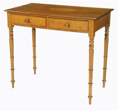 Appraisal: A Victorian oak side table with two frieze drawers and