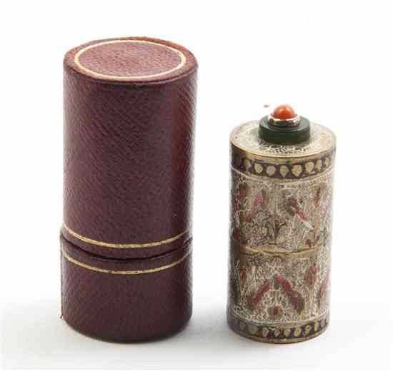 Appraisal: An Indian Diminutive Gilt Metal Enameled and Hardstone Inset Lighter