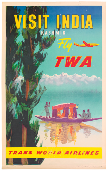 Appraisal: DESIGNER UNKNOWN VISIT INDIA FLY TWA Circa x inches x