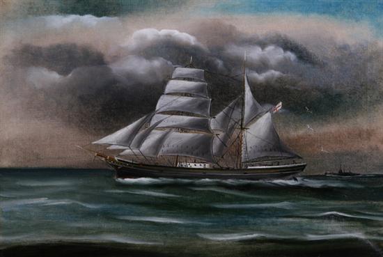 Appraisal: SCOTTISH SCHOOL th century TWO-MASTED SCHOONER oil on canvas -