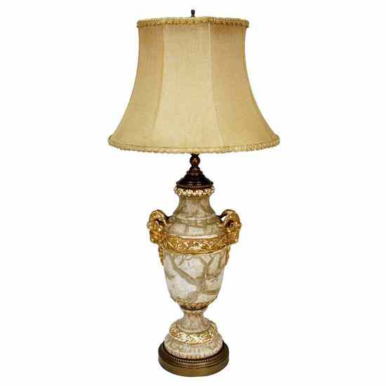 Appraisal: A French Empire Style Faux-Marble Porcelain Urn Table Lamp circa