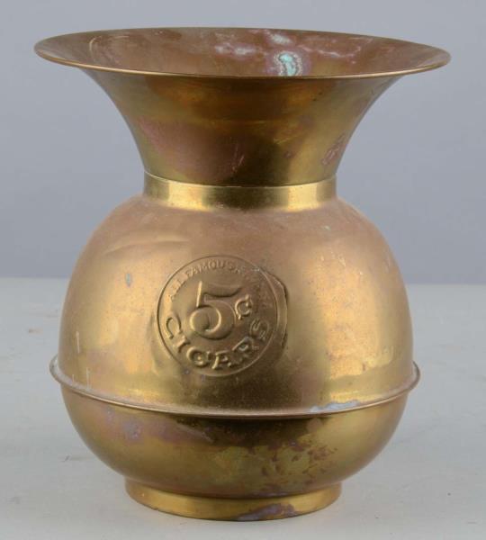 Appraisal: Early Embossed Havana Cigar Brass Spittoon Embossed All Famous Havana