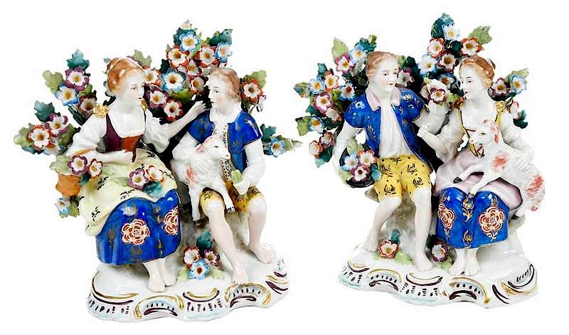 Appraisal: Pair Chelsea Bocage Figures British th century hand painted male