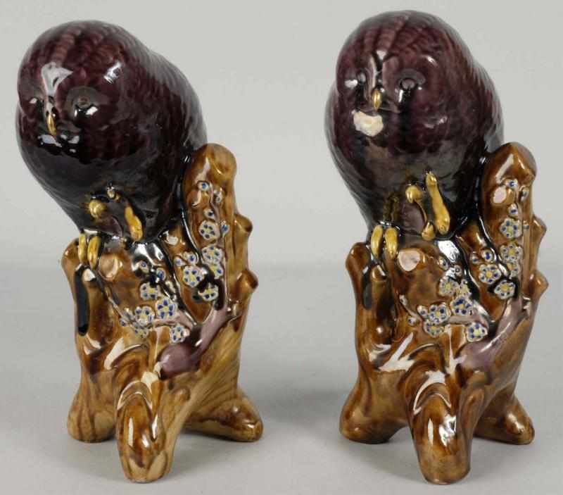 Appraisal: Pair of Japanned Pottery Katani Owls Description Owls on tree