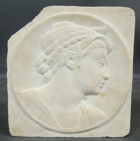 Appraisal: - Marble relief carved plaque with profile of a Roman