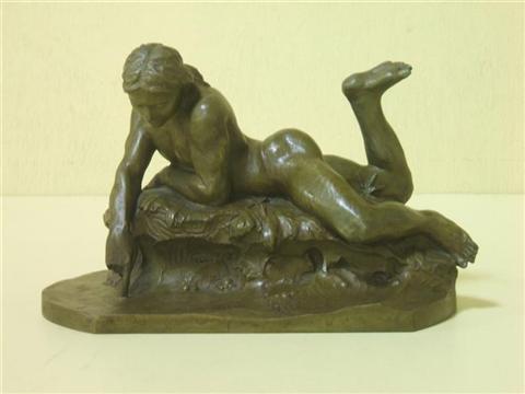 Appraisal: BRONZE FIGURE OF A RECLINING MALE NUDE Signed JAY HALL