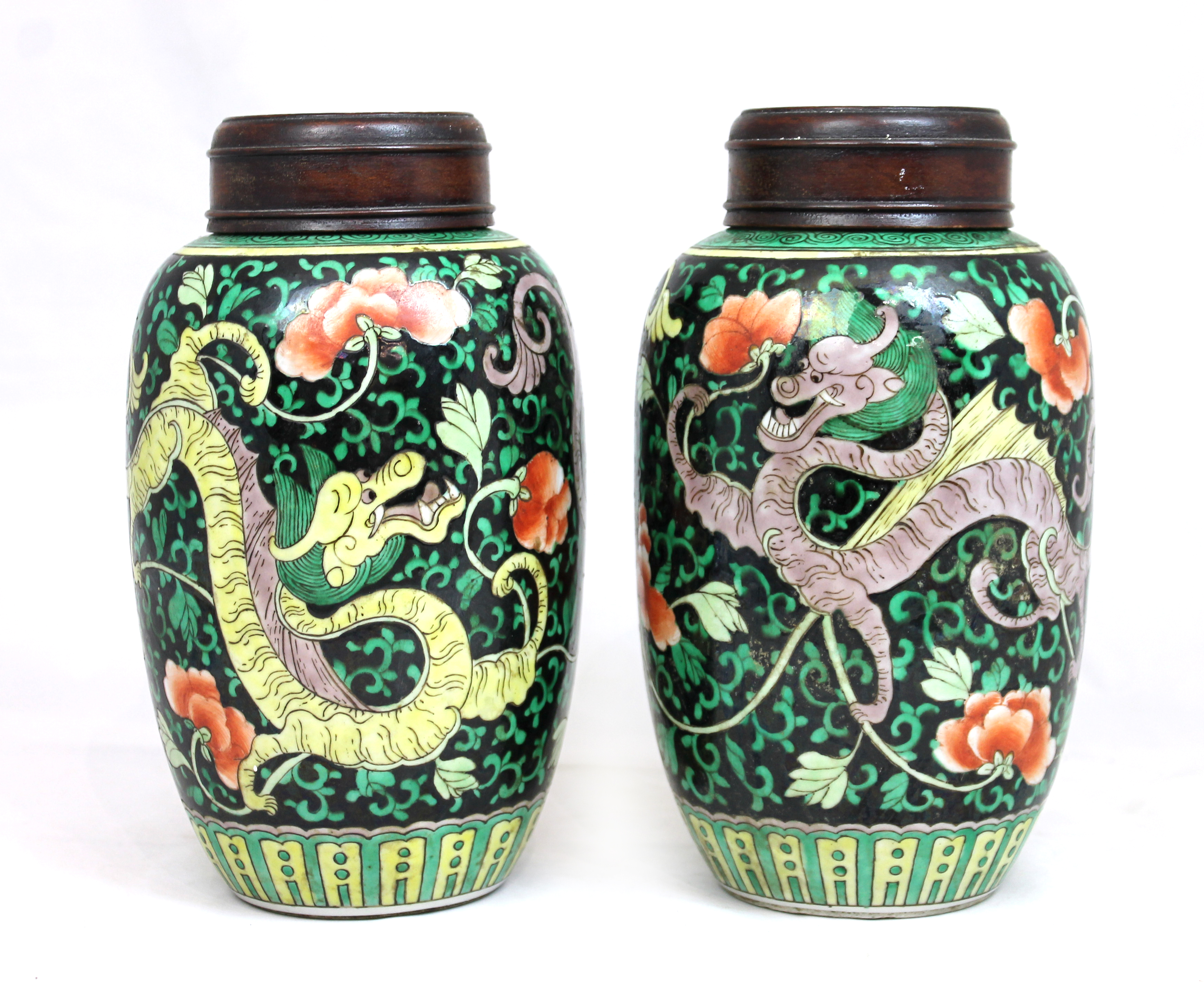 Appraisal: A pair of Chinese famille-noire ground ovoid vases late th