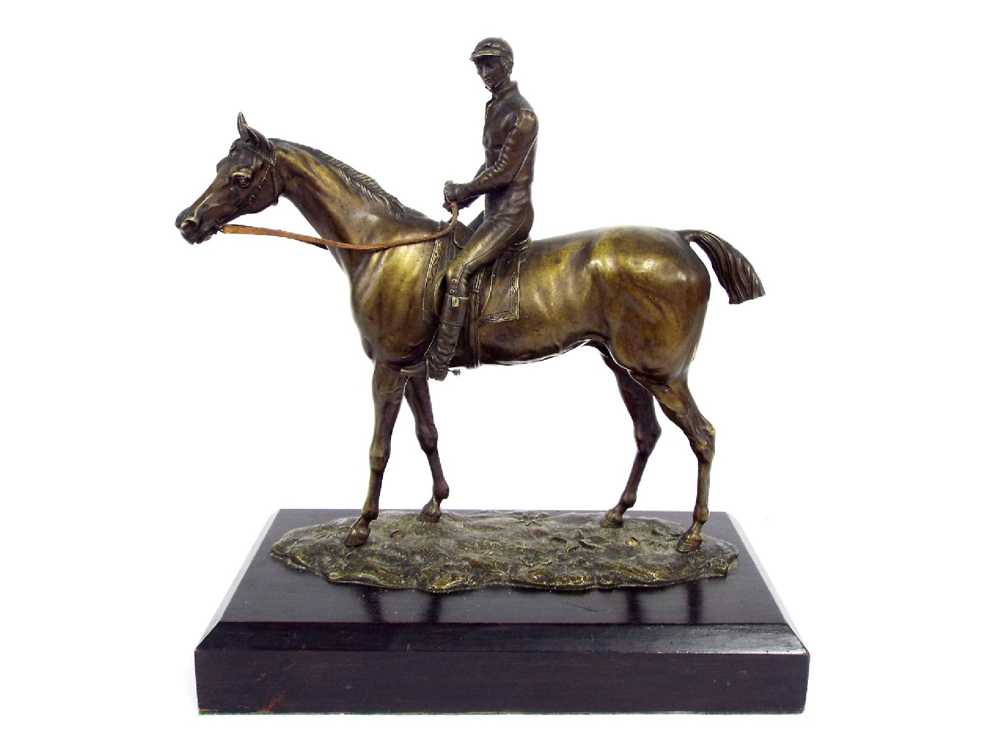 Appraisal: Bronze study of a horse and rider upon an ebonised