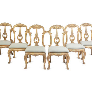 Appraisal: A Set of Six Venetian Style Painted and Parcel Gilt