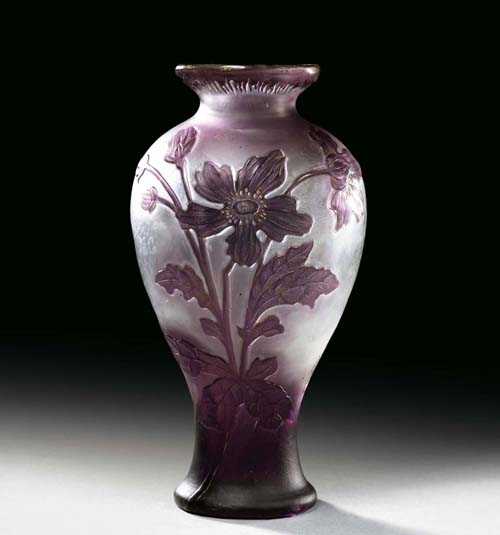 Appraisal: VASE Burgun Schverer Cie Colourless glass with violet overlay etched