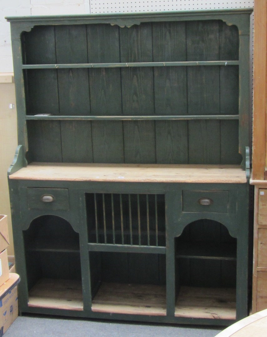 Appraisal: A green painted pine dresser of th century Irish design