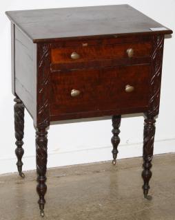 Appraisal: Empire Cherry And Maple Sewing Stand Empire carved cherry and