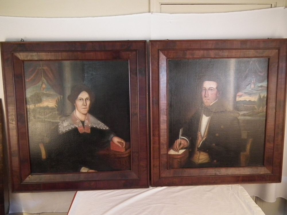 Appraisal: ES FIELD FOLK ART PORTRAITS A fine pair of mid