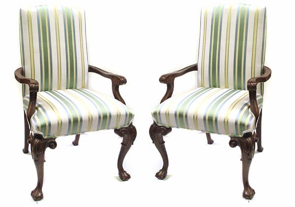 Appraisal: A pair of Georgian style mahogany armchairs height in width