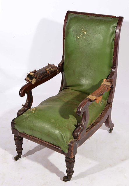 Appraisal: A VICTORIAN MAHOGANY DAWS'S PATENT RECUMBENT EASYCHAIR with overstuffed upholstered