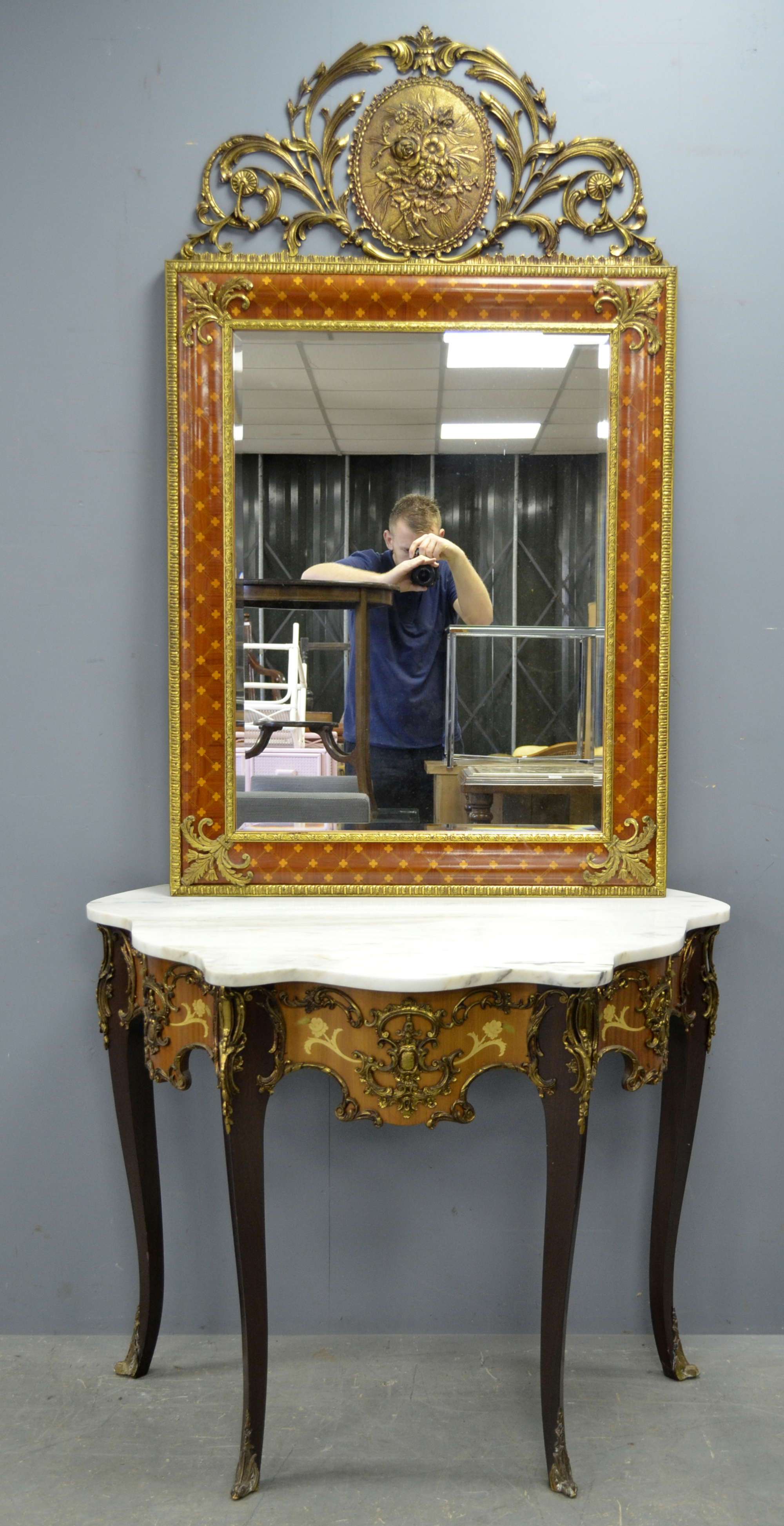 Appraisal: Reproduction marble topped pier table with raised mirror back and