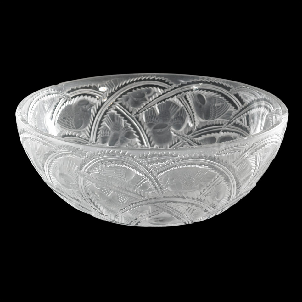 Appraisal: Pinsons Lalique Glass Bowl post- engraved Lalique France Diameter -