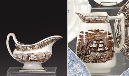 Appraisal: Brown transferware pitcher and gravy boat george l taylor ashworth