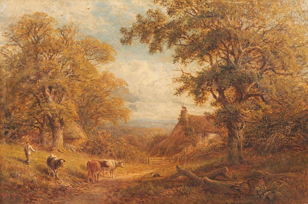 Appraisal: A A Glendening Sr Landscape with Cattle Oil on Canvas