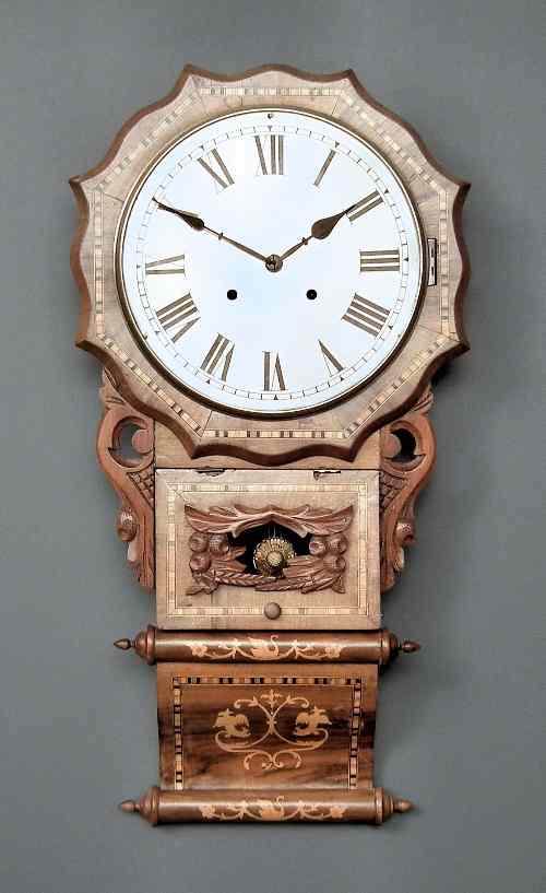 Appraisal: A th Century American inlaid walnut cased drop dial wall