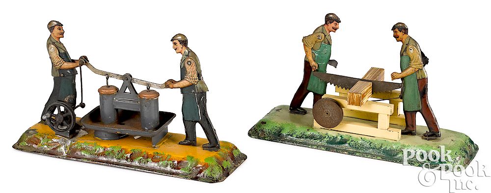 Appraisal: Two two-man steam toy accessories Two painted and lithograph tin