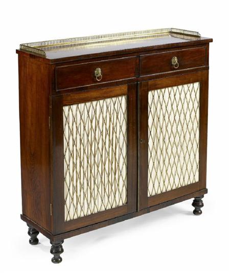 Appraisal: A Regency rosewood chiffonier the top with pierced brass three