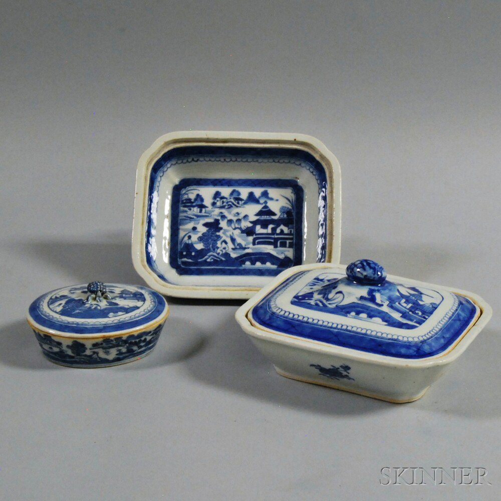 Appraisal: Three Pieces of Canton Porcelain th century three dishes one