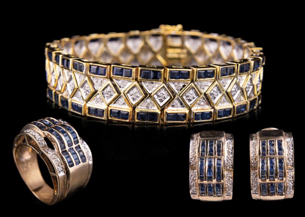 Appraisal: Group of kt Yellow Gold Baguette Sapphire and Diamond Jewelry