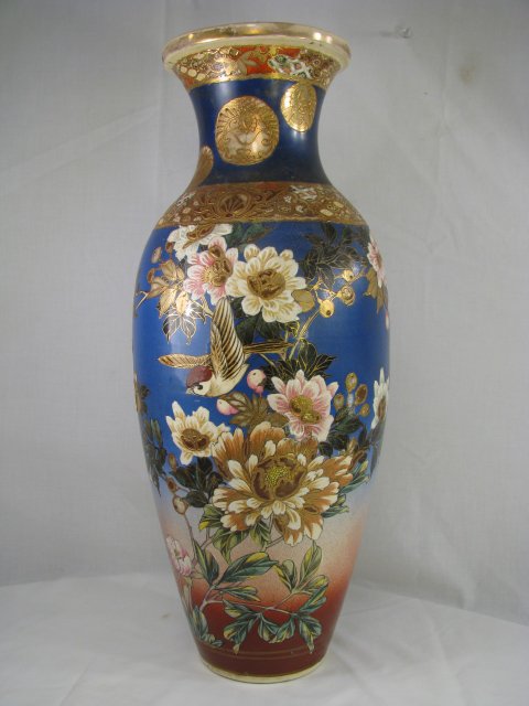 Appraisal: Large Satsuma pottery vase with floral and birds design Signed