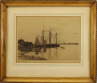 Appraisal: Quiet Waters Signed th C Print of a Harbor Quiet