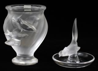 Appraisal: LALIQUE FROSTED CRYSTAL RING HOLDER AND URN LALIQUE FROSTED CRYSTAL