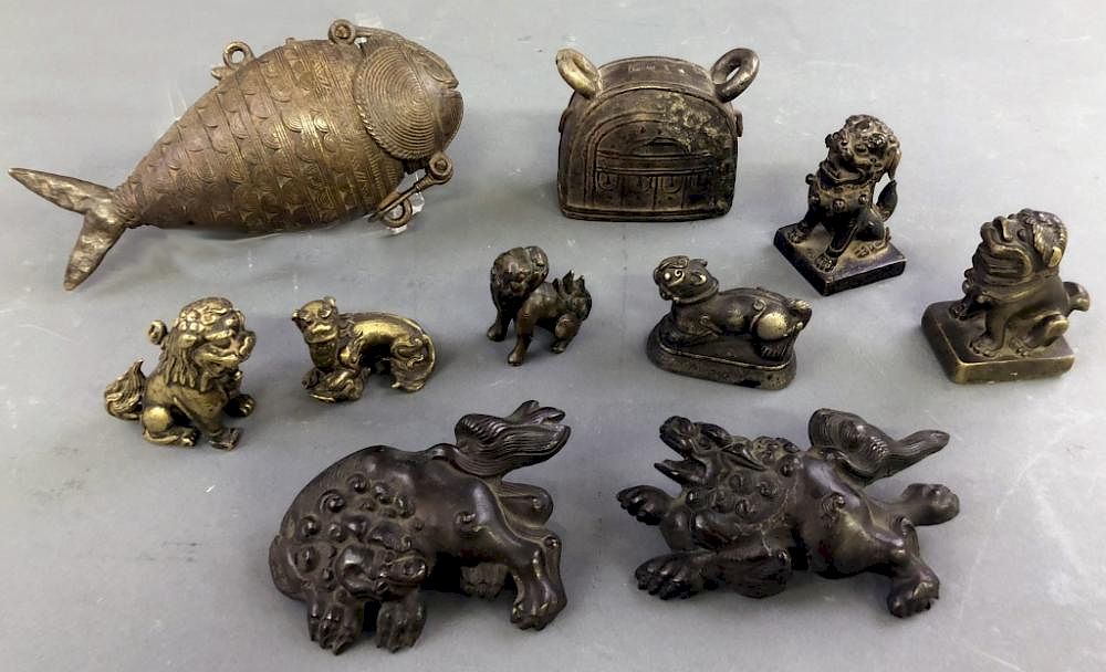 Appraisal: Grouping of Asian Bronze and Metal Figures Small Asian bronze