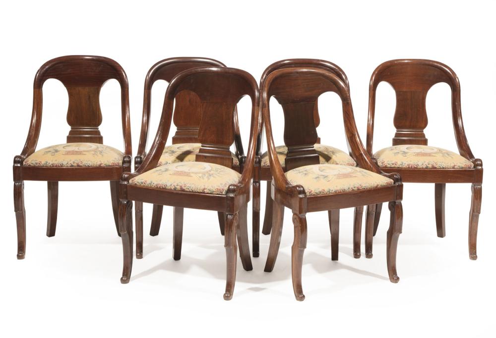 Appraisal: Six Restauration Mahogany Gondola Chairs th c arched crest rail