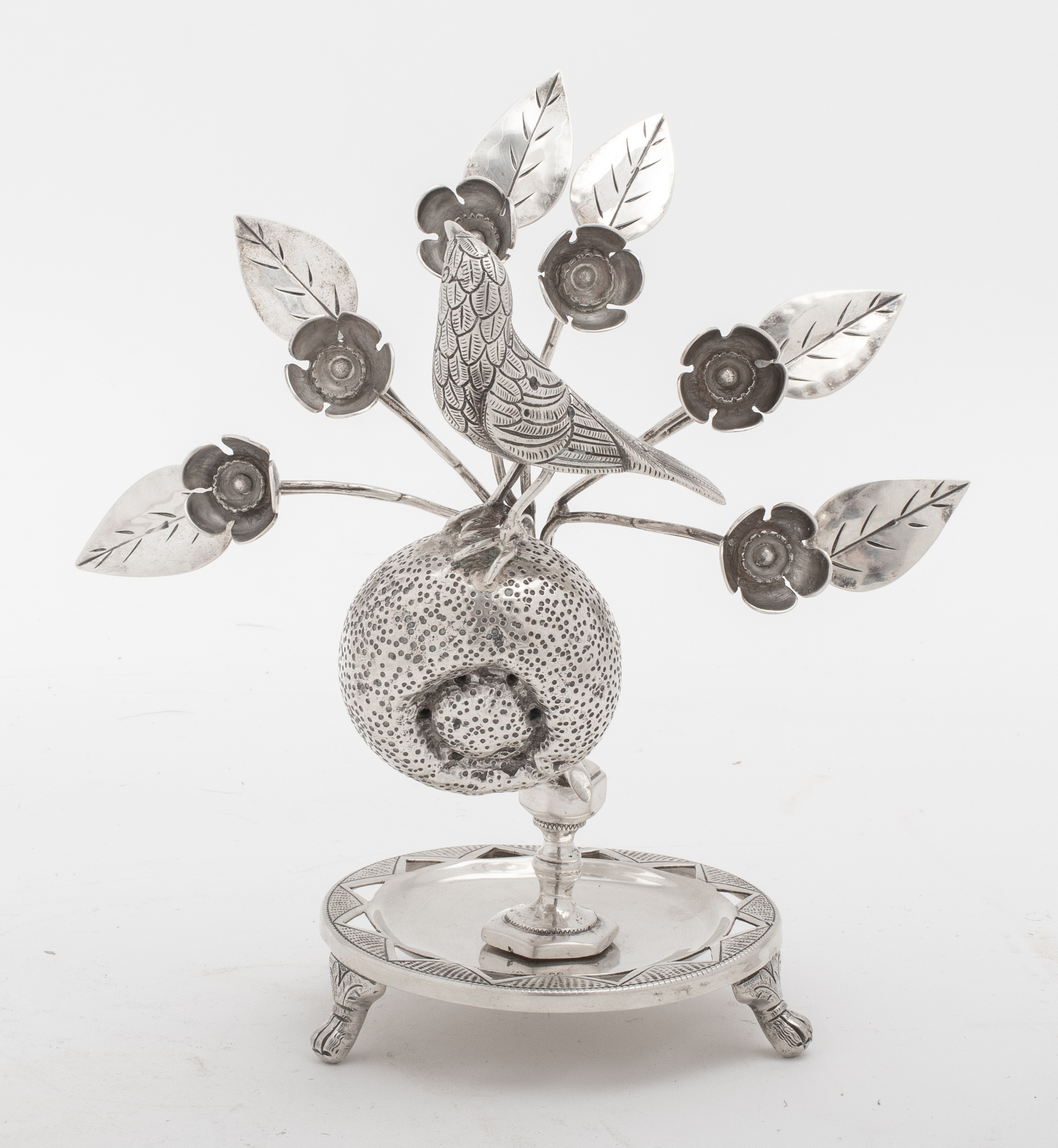 Appraisal: EUROPEAN SILVER FLOWER BIRD TOOTHPICK HOLDER Victorian era European silver