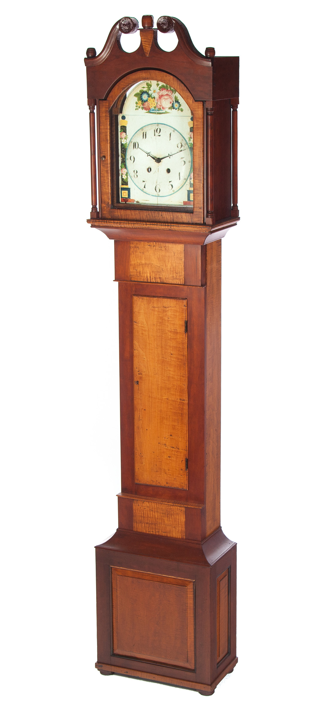 Appraisal: CHIPPENDALE-STYLE TALL CASE CLOCK American contemporary construction Broken-arch pediment tombstone-shaped